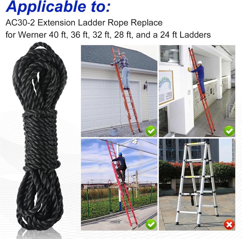 Yobfo Extension Ladder Rope,Raplace for Werner AC30-2 All Extension Ladders Up to 40 Foot with Single Pulley,Parts #6316509,2-Pack - Image 2